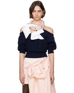 August Barron Pull Bleu Marine À Ornements De Style Collier À L'Encolure