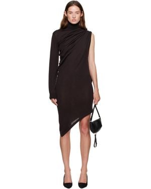 Courreges Robe Courte Brune En Laine À Épaule Unique - Noir
