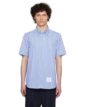 Thom Browne Vertical Striped Short Sleeve Shirt - Blue