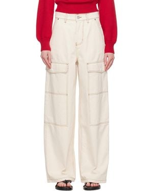 Ami Paris Cotton Wide Fit Denim Cargo Pants - White