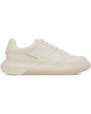 Emporio Armani ホワイト ロゴプリント スニーカー - ブラック