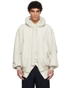 Hed Mayner Off- Crinkled Bomber Jacket - White