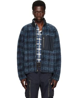 RRL ネイビー プレイド ウールブレンドパイル フリースジャケット - ブルー