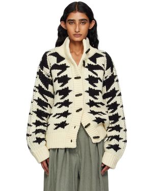OPEN YY Cardigan Cowichan Blanc Cassé Et Noir À Motif Pied-De-Poule