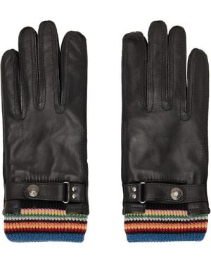 Paul Smith Leather 'Signature Stripe' Cuff Gloves - Black