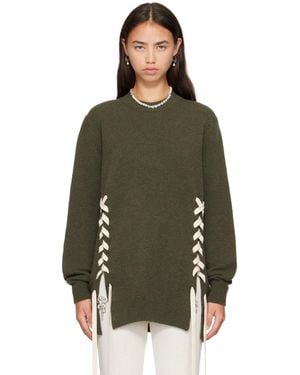 Simone Rocha Khaki Merino Lace Up Hem Sweater - Green