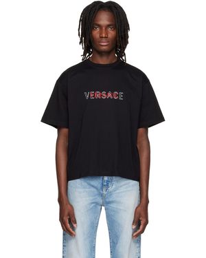 Versace Embroidered-Logo Cotton-Jersey Regular T-Shirt - Black