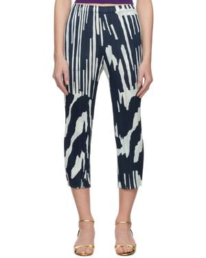 Issey Miyake Pantalon Bleu Marine Et Bleu À Motif Refraction