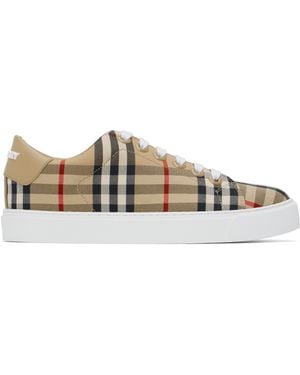 Burberry ベージュ チェック＆レザー スニーカー - ブラウン
