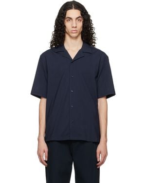 BOSS Relaxed-Fit Wool-Blend Mesh Shirt - Blue