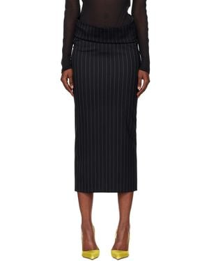 Mugler Pinstripe Stretch Tube Midi Skirt - Black
