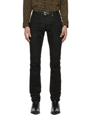 Saint Laurent Black Oily Coated Slim-fit Jeans