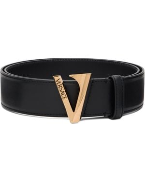 Versace ブラック 'V' レザーベルト