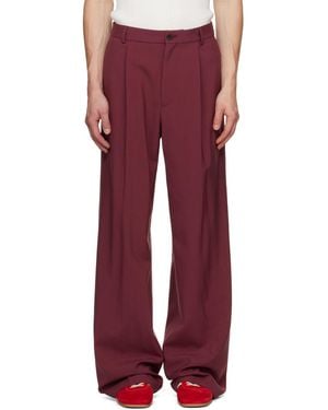 Dries Van Noten Burgundy Pleated Wool Trousers - Red