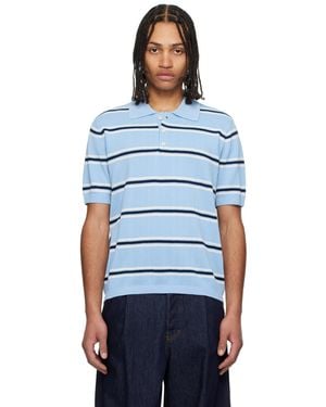DUNST Striped Knit Polo - Blue