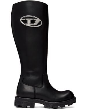 DIESEL D-Hammer-Leather Knee-High Boots - Black