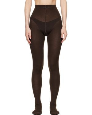 Wolford Collant Brun En Cachemire Et Soie - Noir
