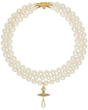 Vivienne Westwood Three Row Faux Pearl Drop Choker - Metallic