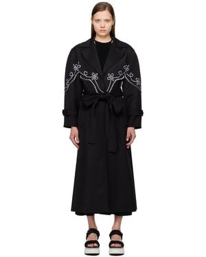 Chloé Embroidered Wool Coat - Black