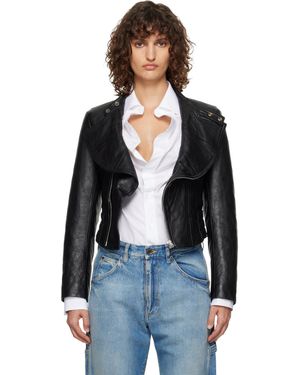 Maison Margiela Folded Collar Leather Jacket - Black