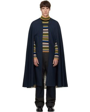 Dries Van Noten Wool Cape Coat - Blue