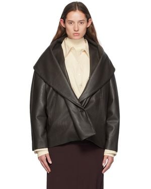 GIA STUDIOS Blouson Brun En Cuir Synthétique À Col Châle - Noir