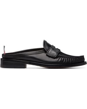 Thom Browne Calf Leather Sole Pleated Varsity Slip-On Loafers - Black