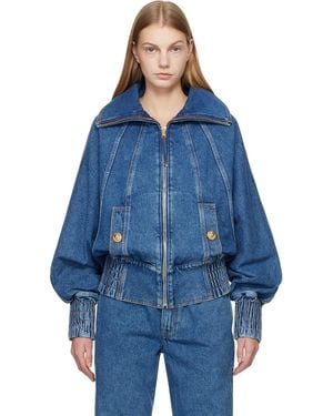 Balmain Zipped Denim Bomber Jacket - Blue