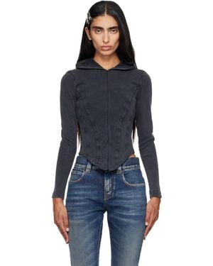 Balenciaga Corseted Zip Interlock Stretch Jersey Hoodie - Blue