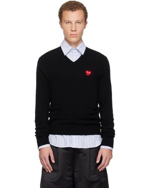 COMME DES GARÇONS PLAY Knit Rhinestone Emblem Heart Jumper - Black