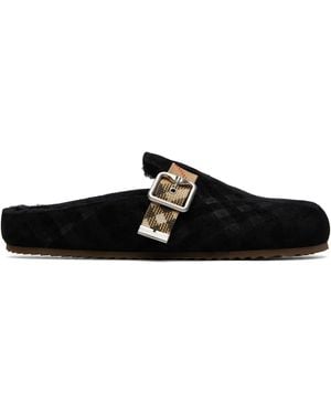 Burberry Check Shearling Urchin Clogs - Black
