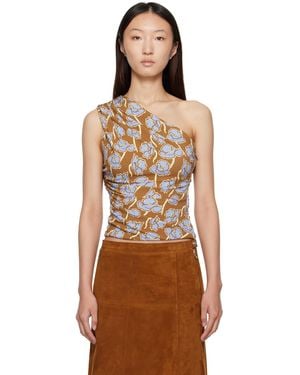 Versace Poppies Gathered One-Shoulder Top - Brown