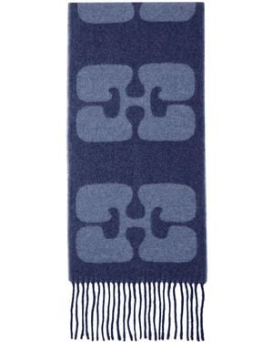 Ganni Narrow Logo Scarf - Blue