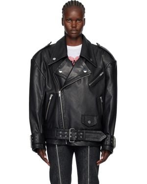 VAQUERA Oversized Moto Leather Jacket - Black