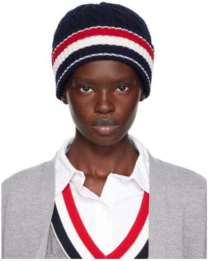 Thom Browne Cable & Rib Merino Wool Rwb Stripe Beanie - Blue