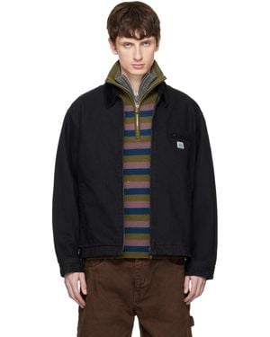 vowels Cord Collared Zip-Up Denim Jacket - Black