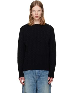 vowels Cable Knit Crewneck Jumper - Black