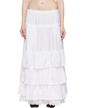 OPEN YY Jupe Midi Blanche À Taille Roulée Et À Volants Étagés