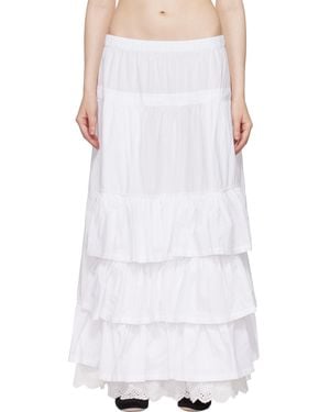 OPEN YY Rolled Waist Tiered Midi Skirt - White