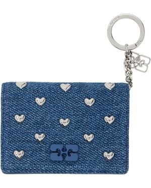 Ganni Flap Heart Studs Bou Card Holder - Blue