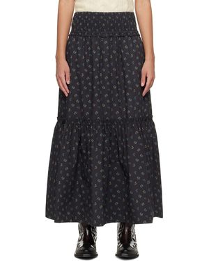 Ganni Floral Printed Maxi Skirt - Black
