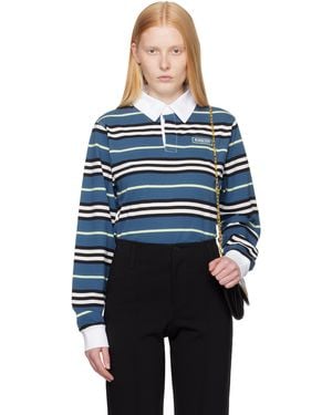 Burberry Long-Sleeve Striped Cotton Polo - Blue