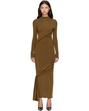 Mugler Khaki Draped Turtleneck Maxi Dress - Green