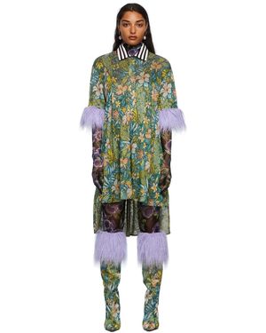 Shuting Qiu Robe Midi Multicolore En Fourrure Synthétique À Motif Fleuri - Noir