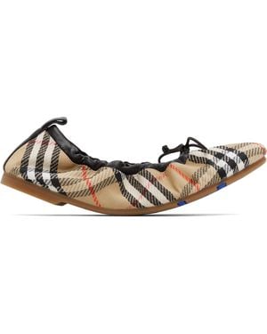 Burberry Tan Check Fawn Ballerina Flats - Black