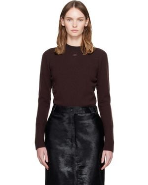 Courreges Pull Ajusté Brun En Laine D'Agneau À Col Ras Du Cou - Noir