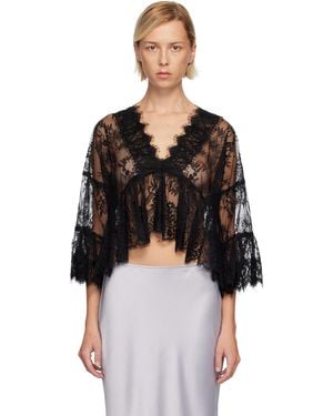 Anna Sui Victorian Lace V Neck Blouse - Black