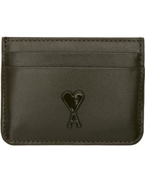 Ami Paris Khaki Leather Ami De Coeur Card Holder - Green