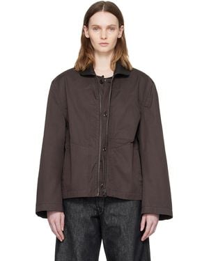 Lemaire Leather Collar Cotton Twill Blouson Jacket - Brown
