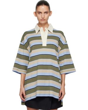 Ami Paris Striped Cotton 'Ami Patch' Polo - Green